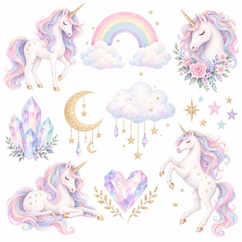 Magical unicorn design elements