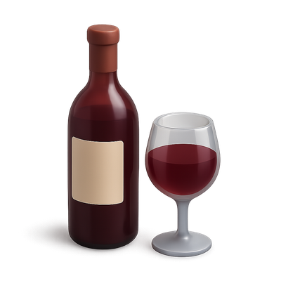 Stylish 3D Wine Bottle and Glass Icon Design