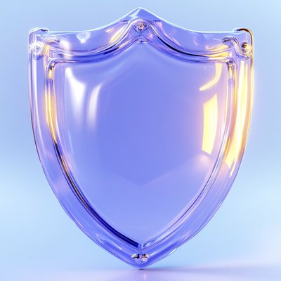 Stylized Transparent Shield Icon with Glossy Finish