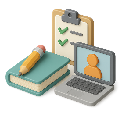 3D Icon for Interview Preparation with Checklist and Laptop