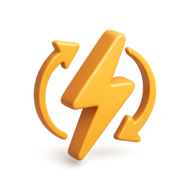 3D Lightning Icon with Arrows in Isometric View