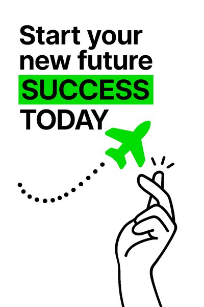 Motivational Graphic Featuring Hand Gesture and Airplane Icon
