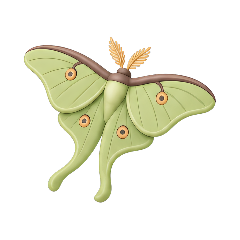Luna moth on green leaves