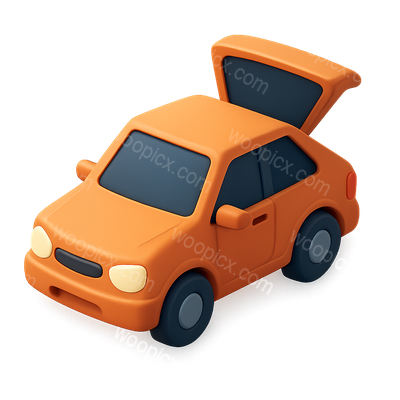 Stylized 3D Car Icon with Open Trunk