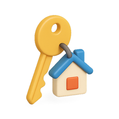 Illustration of a Key and House Icon for Real Estate
