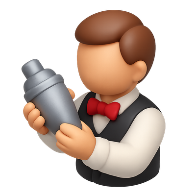 Stylized 3D Bartender Icon Holding Shaker