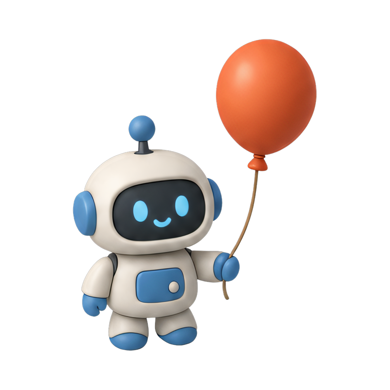 adorable robot holding balloon