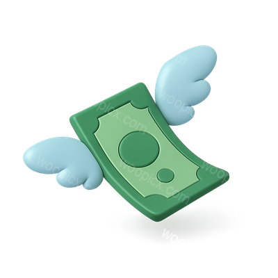 3D Flying Banknote Icon with Wings in Isometric View