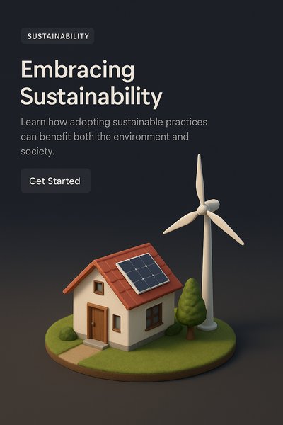3D Scene Depicting Sustainability with House and Wind Turbine