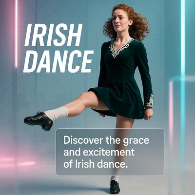 Promotional Image for Irish Dance Featuring Dancer in Action