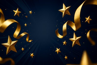 Festive Christmas and New Year Background with Golden Stars and Ribbons