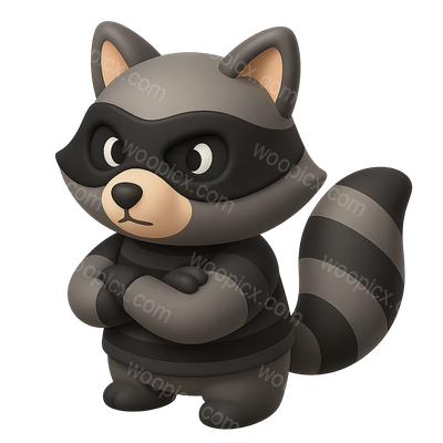 Cute Cartoon Raccoon Character in a Robber Outfit