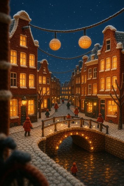 Winter Wonderland in Knitted Amsterdam: A Cozy Scene