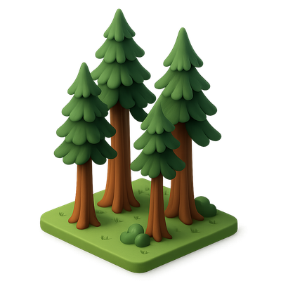Stylized 3D Icon of a Redwood Forest with Tall Trees