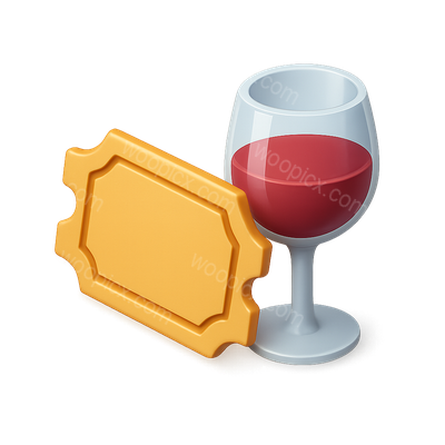 3D Icon of Ticket and Wine Glass in Isometric View