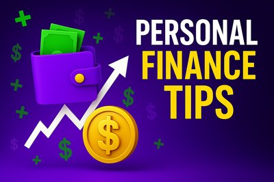 Vibrant Graphic Featuring Personal Finance Tips with Iconic Symbols