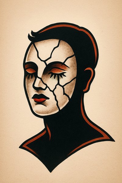 Silhouette with a Cracked Mask Design Illustration