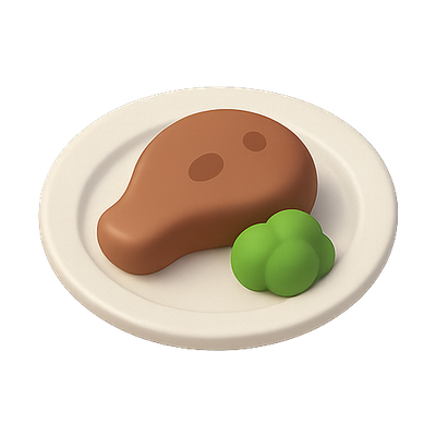 Stylized 3D Render of Chicken Drumstick and Broccoli