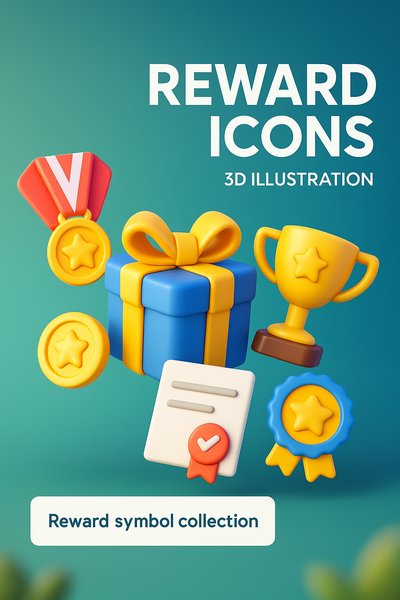 Stylish Reward Icon Set in 3D Illustration