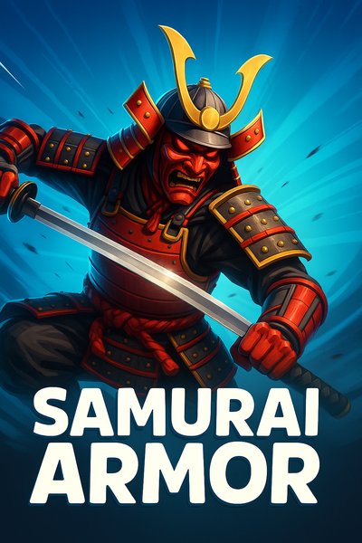 Dynamic Samurai Armor Illustration with Bold Typography