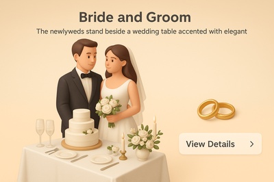 Elegant Wedding 3D Illustration of Bride and Groom