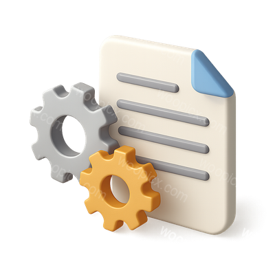 3D Gears and Document Icon for Business Concepts