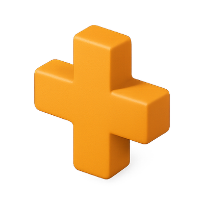 3D Orange Plus Sign Icon with Smooth Finish