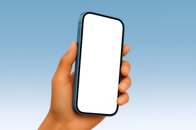 Blue Smartphone Held in Hand with White Screen