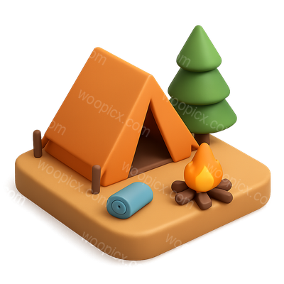 3D Icon of a Base Camp with Tent and Campfire