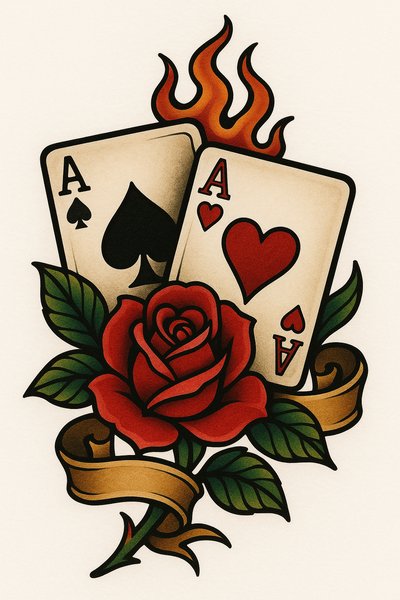 Tattoo Design Featuring Playing Cards and Rose