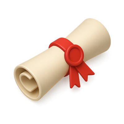 3D Scroll Icon with Red Seal and Ribbon