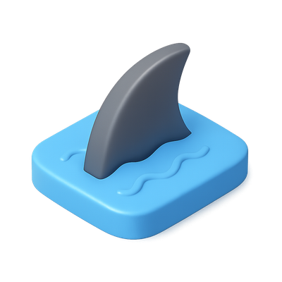 Stylized 3D Shark Fin Icon Above Water Surface