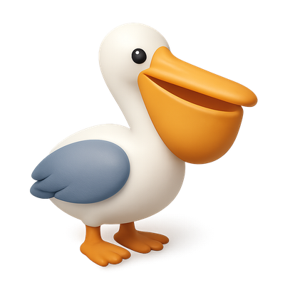 3D Pelican Icon with Volumetric Design and Isometric View