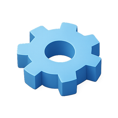 3D Blue Gear Icon for Technology and Mechanism