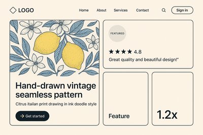 Vintage Hand-Drawn Lemon Pattern Landing Page Design