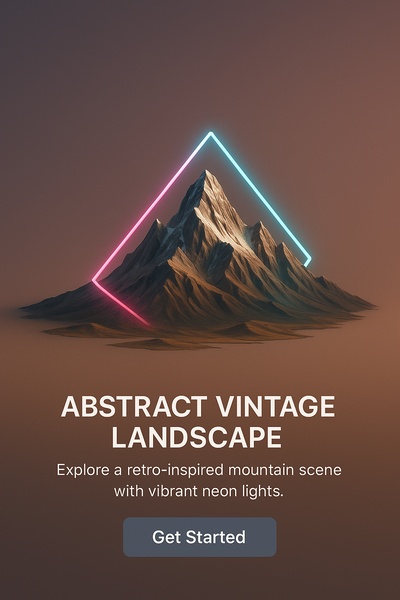 Abstract Vintage Mountain Landscape with Neon Lights
