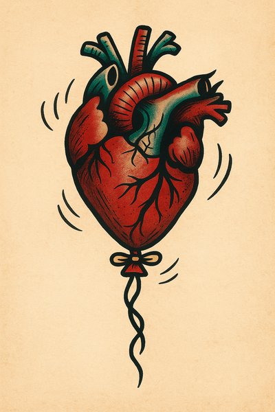 Colorful Heart Balloon Tattoo Design