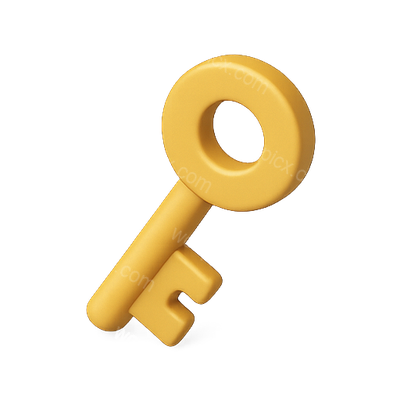 3D Render of a Stylized Yellow Key Icon