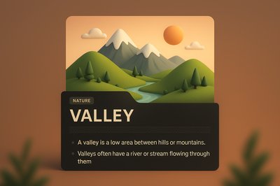 3D Valley Illustration with Integrated Design Elements