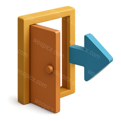 3D Open Door Icon with Arrow in Isometric View
