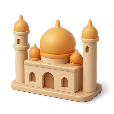 Stylized 3D Mosque Icon with Volumetric Design