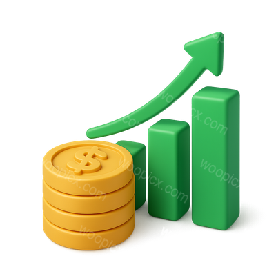 Stylized 3D Profit Icon with Coins and Graph