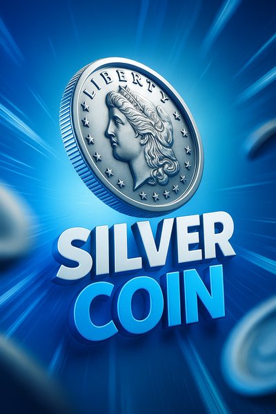 Dynamic Silver Coin Illustration with Bold Title