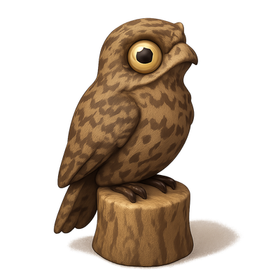 Cute Cartoon Owl Figurine on a Wooden Base