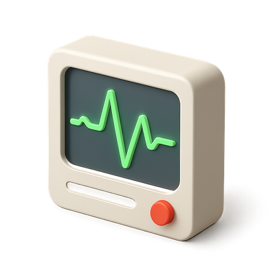 Stylized 3D ECG Monitor Icon with Isometric View
