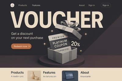 Stylish 3D Platinum Coupon Gift Voucher on Landing Page
