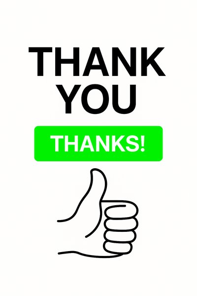 Thank You Graphic with Bold Typography and Thumbs Up