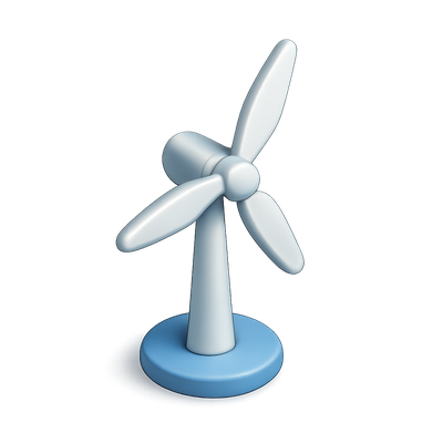 Stylized 3D Wind Turbine Icon in Isometric View