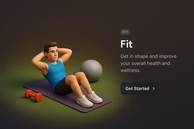 3D Realistic Fitness Scene with Text and Icons