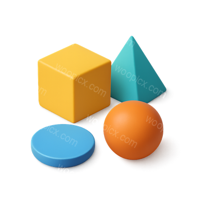 Colorful 3D Geometric Shapes on Transparent Background